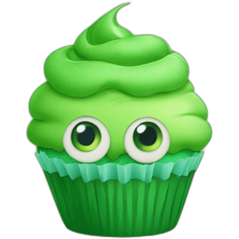 Green cupcake with eyes emoji