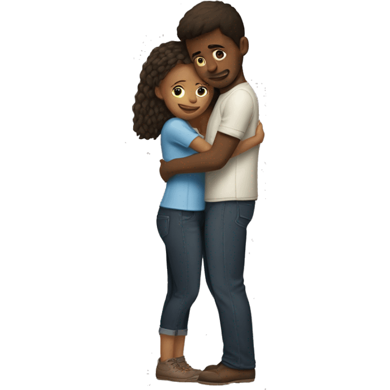 a short girl and a tall boy hug emoji