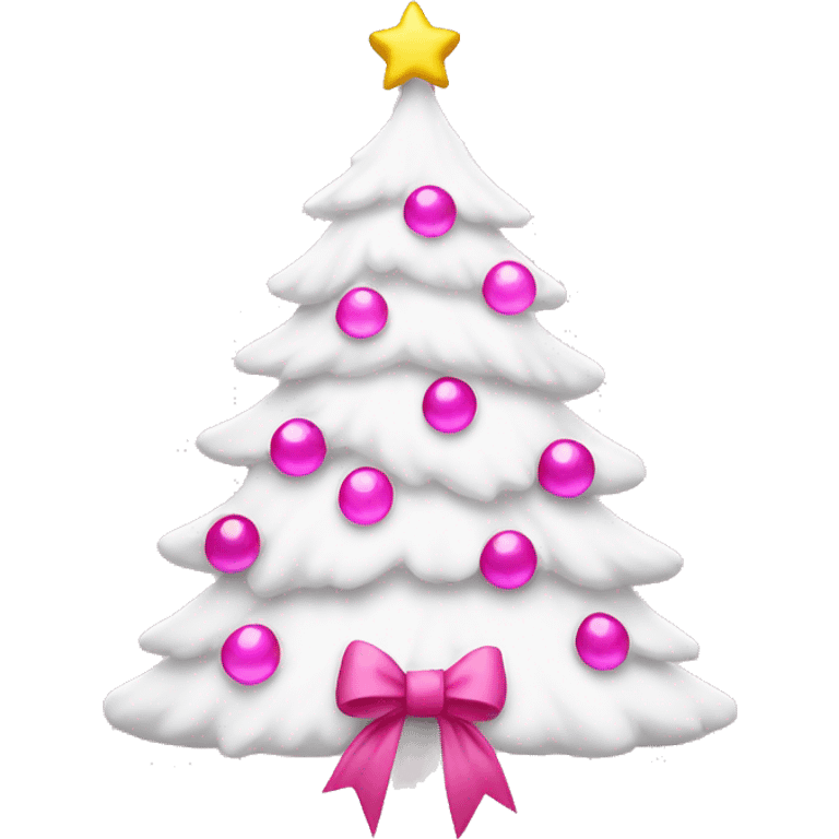 White Christmas tree with pink bow on top with pink lights emoji