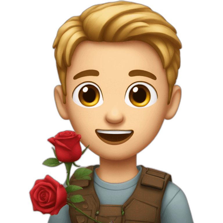 handsome boy bite rose emoji