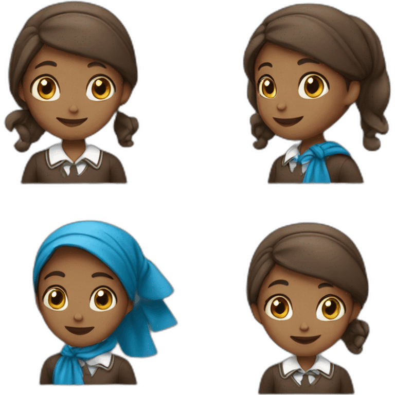 Brown schoolgirl with blue headscarf celebrates birthday emoji