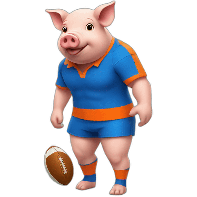 Pig  playing rugby dress in orange and blue emoji