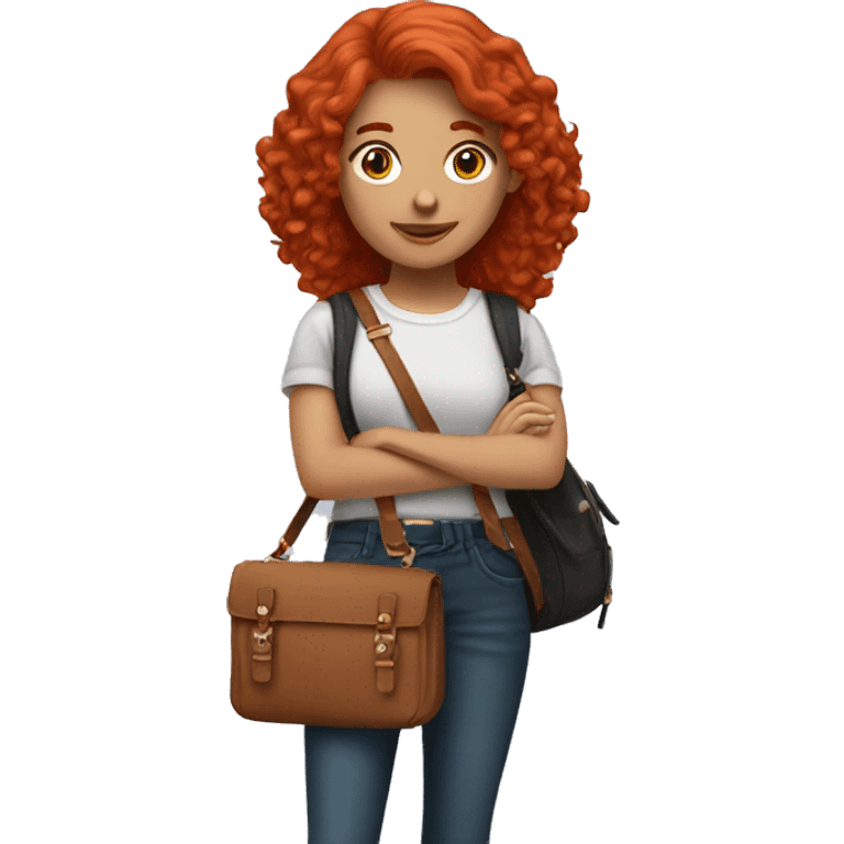 red head student wearing a cross body purse emoji