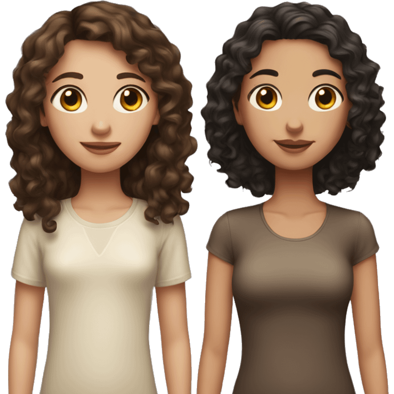 A girl with fair skin and dark brown curly and a girl with fair skin and dark brown straight hair emoji