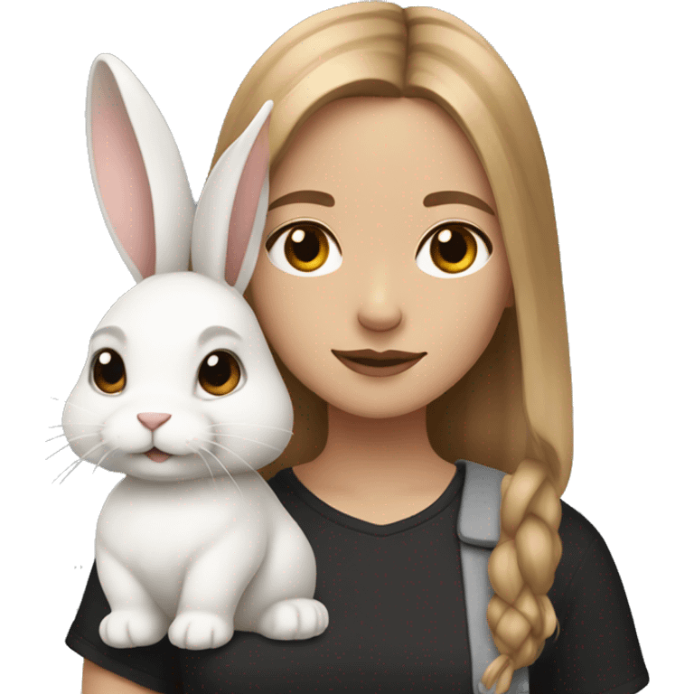 girl with light brown hair with a white and black rabbit on her shoulder emoji