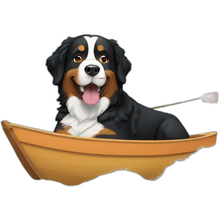 bernese mountain dog driving in a small boat emoji