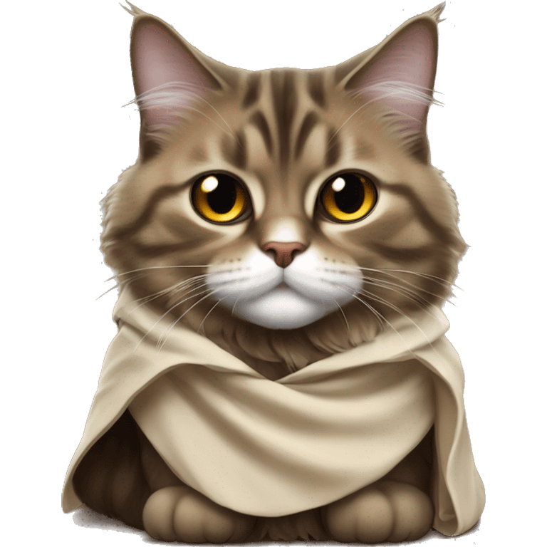 Brown and black Siberian cat dressed as obi wan kenobi emoji