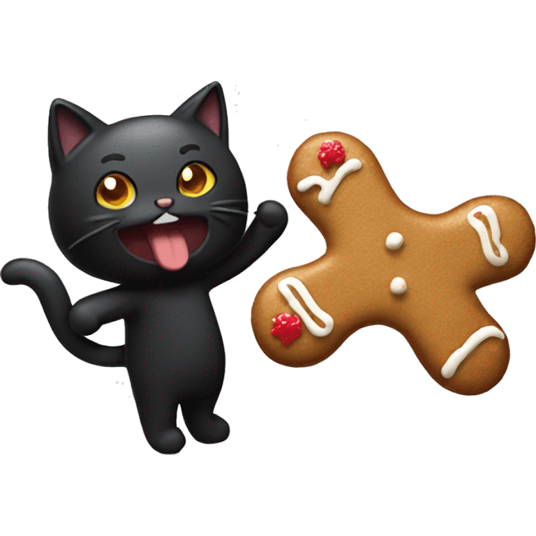 Black cat eating gingerbread man emoji