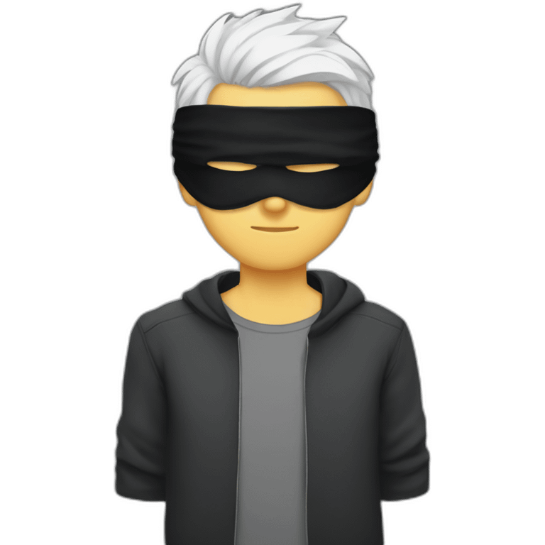 white-haired young man with black blindfold covering his eyes , with spike hair emoji