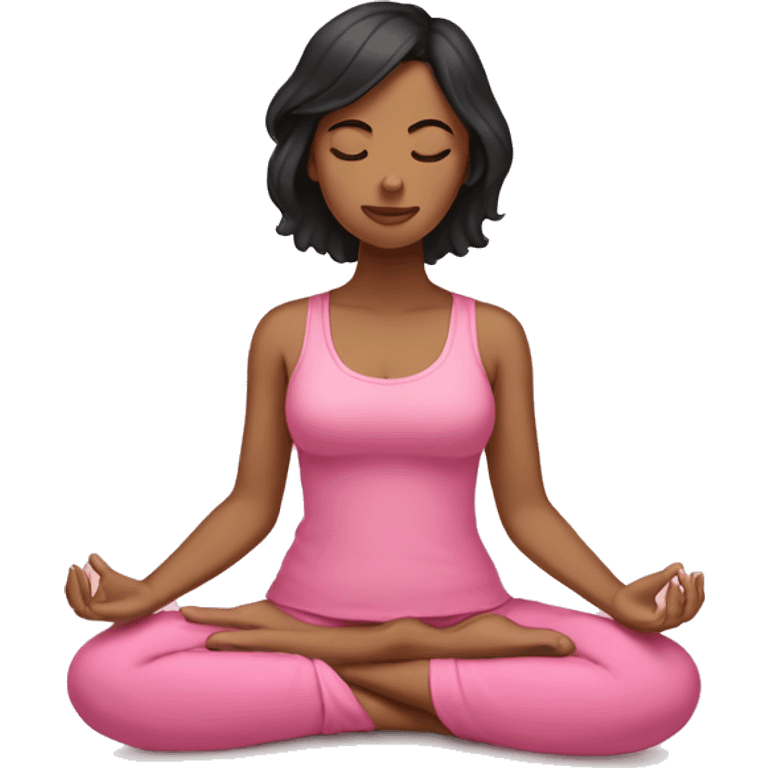 tan girl with black hair meditating pink emoji