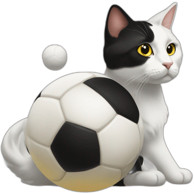 Gata-blanca-negra-amarilla-pelota emoji