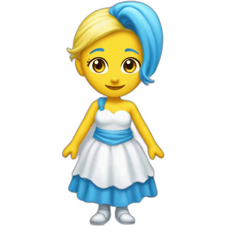 smurfette, blue skin, yellow hair, white dress emoji