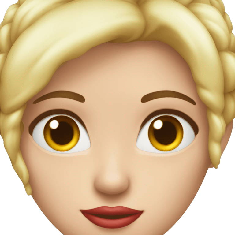 Crea a una mujer blanca de ojos rojos pelo extremadamente largo color rojo emoji