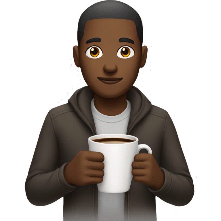 Black man with short hair holding a cup of coffee emoji