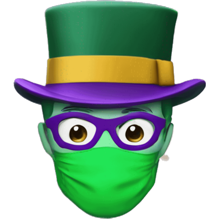 The riddler, wearing a purple mask and bowtie, with a green hat and black "?" on the hat. full bust emoji emoji