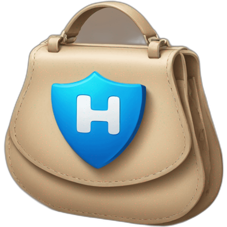 Purse is holding a blue shield with a check mark on it emoji