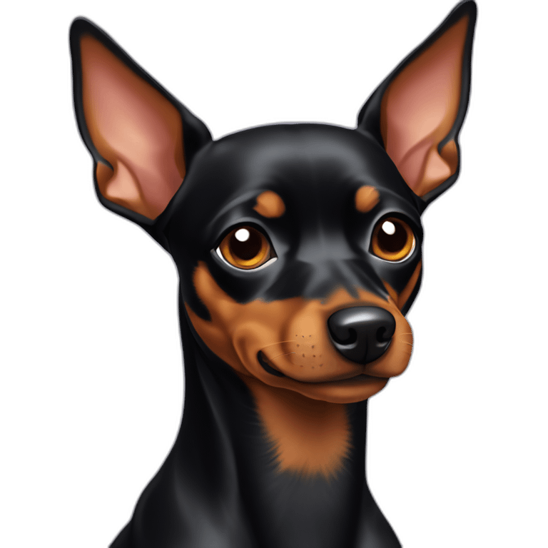 13 year old dark miniature pinscher with piece of left ear missing emoji