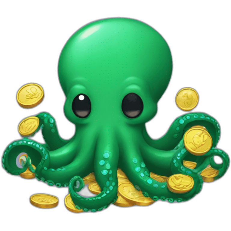 Green pixel art octopus eat coins emoji