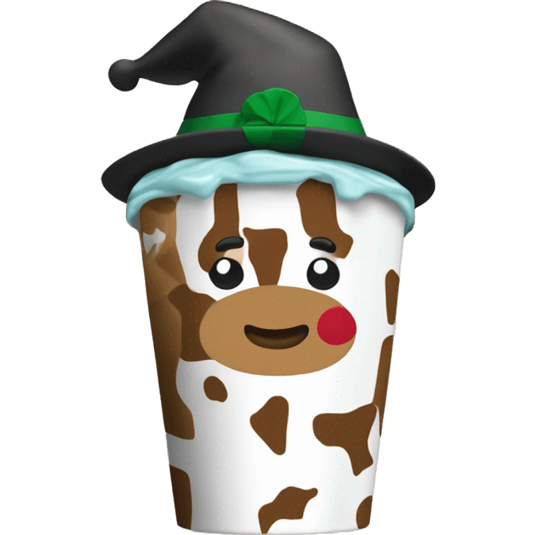 christmas starbucks cup gingerbread with buissness hat and cane cow on the to emoji