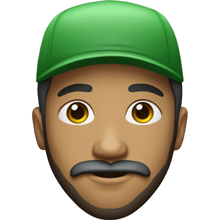 Create a young mixed-race man with a beard and moustache wearing an all-green cap and a T-shirt white emoji