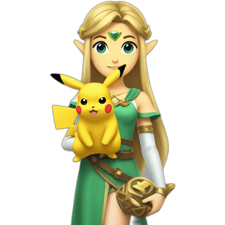 Princess Zelda holding a pikachu emoji