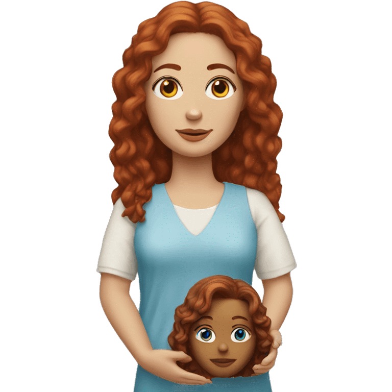 an auburn haired woman with blue eyes with a jesus doll emoji