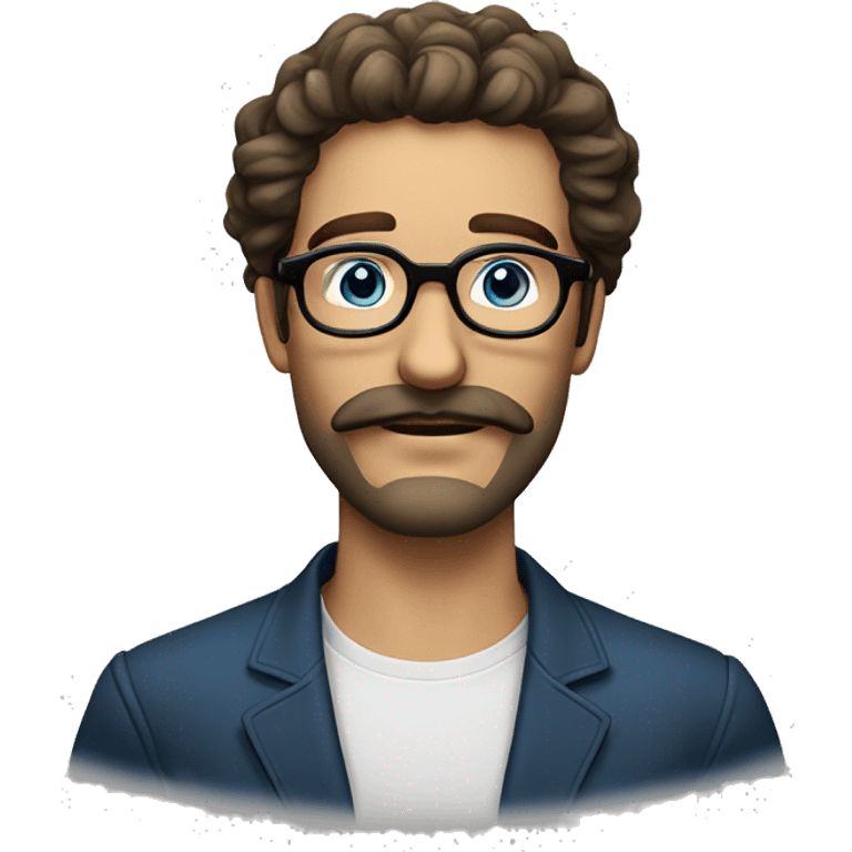 dutch guy with round glasses blue eyes long wavy hair moustache chin beard-circular glasses emoji