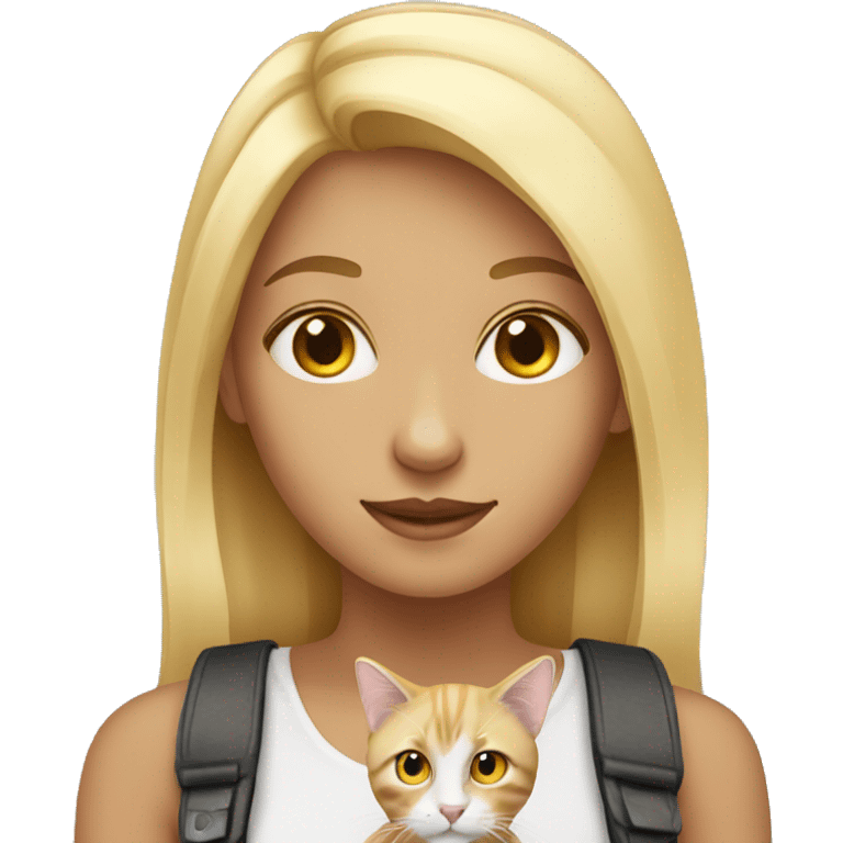 Blonde girl with a calico cat  emoji