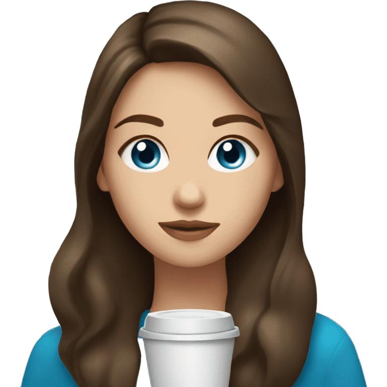 girl with brunette hair and blue eyes drinking coffee emoji