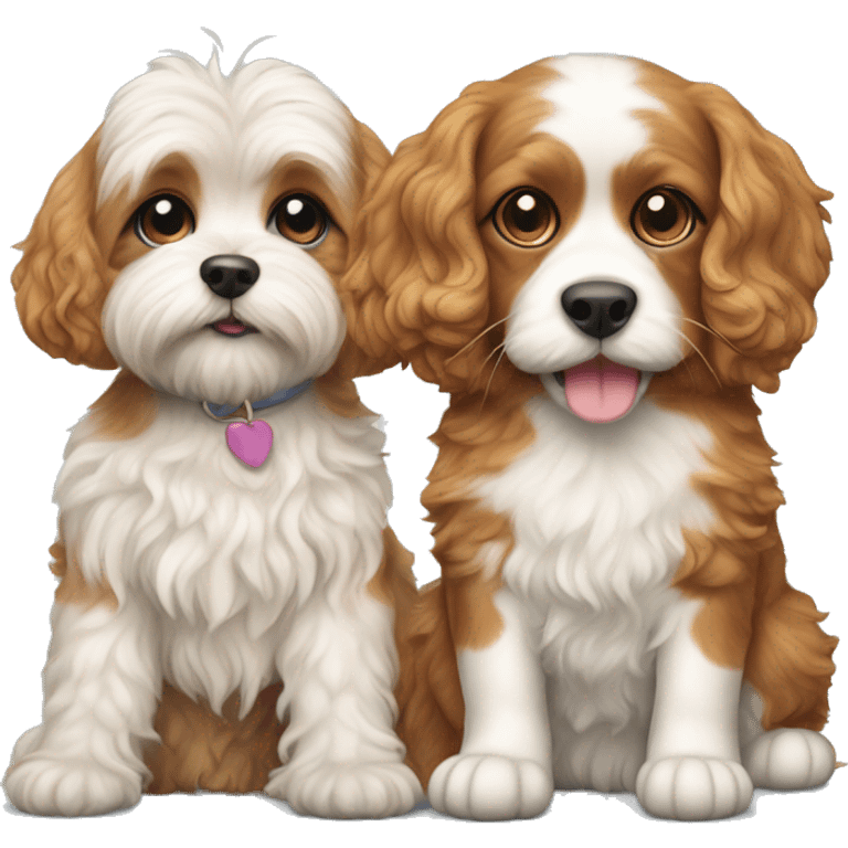 cavapoo dog next to calico cat emoji