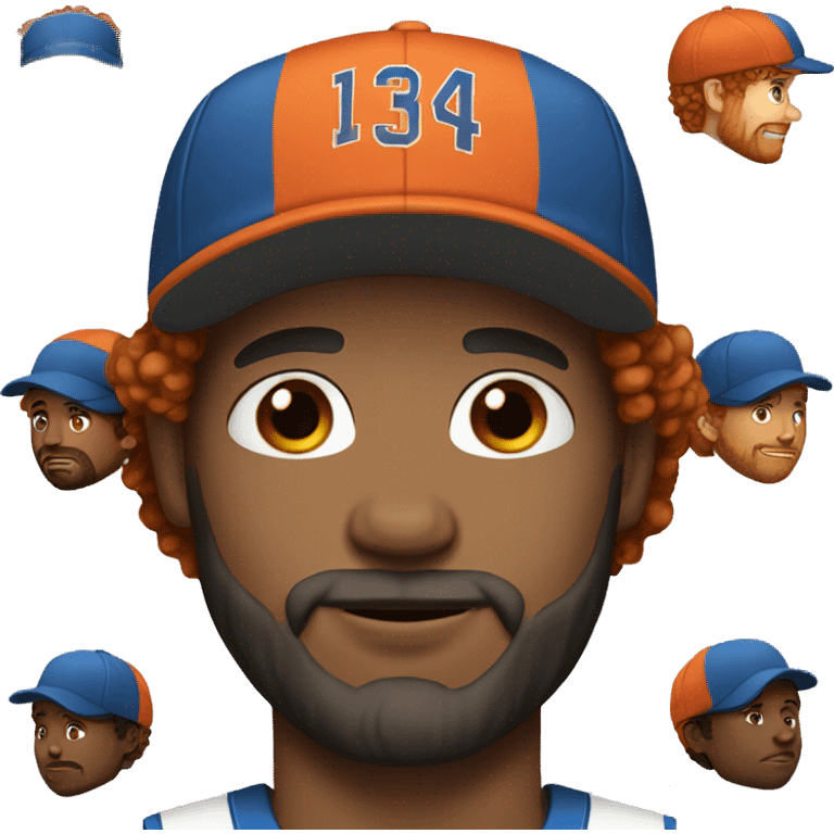 35 year old, male, short curly red hair, pale, beard, blue eyes, basketball hat emoji