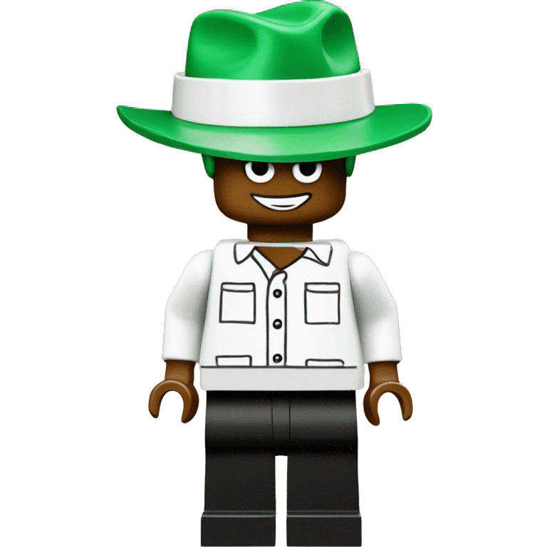 White shirt and black pants Lego man with a green classic Lego cap  emoji