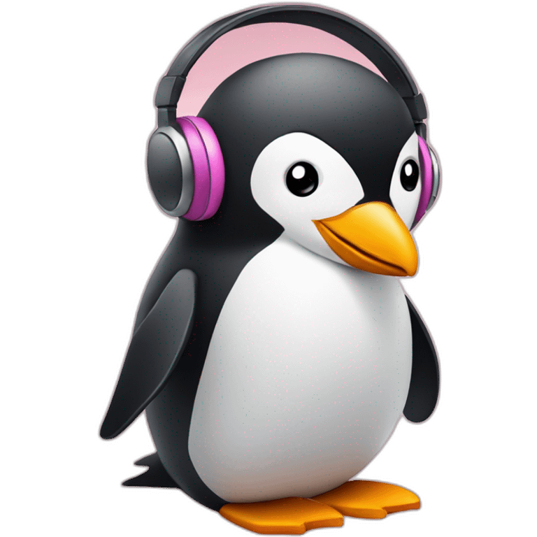 Lady pink penguin listening música  emoji