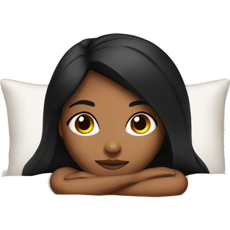 Brown skin girl with straight black hair in bed emoji