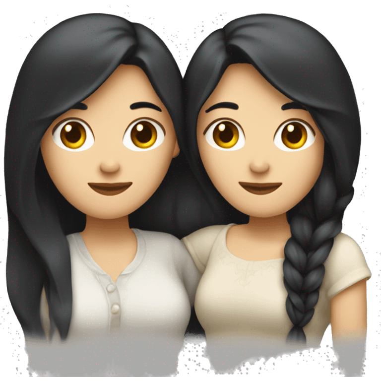 A lesbian couple with white skin and long black hair hugging intimately emoji