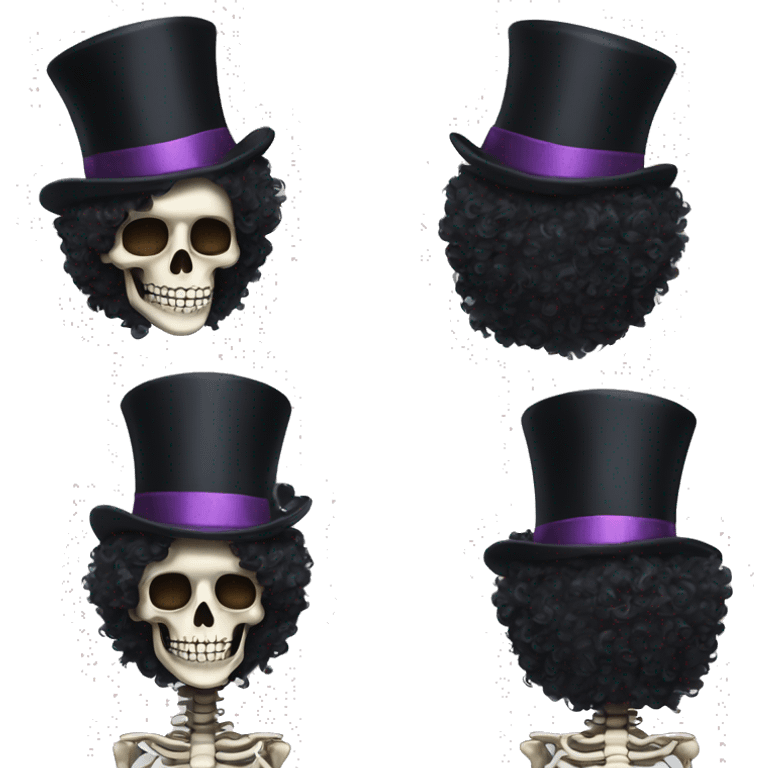 Top hat curly black hair skeleton emoji