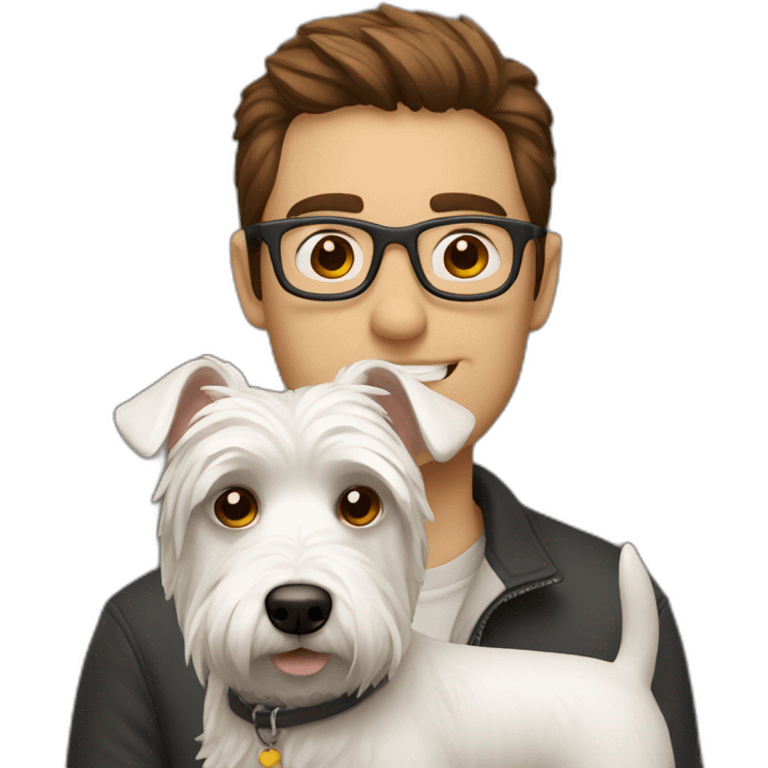 Brown hair man with glasses with westie dog girl emoji