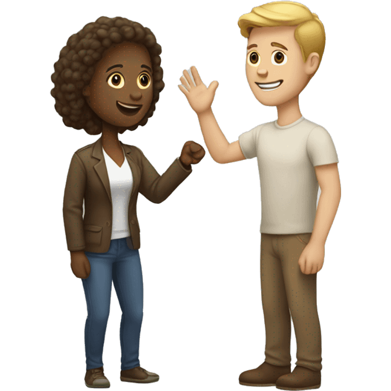 White man high-fiving a woman with light brown skin emoji