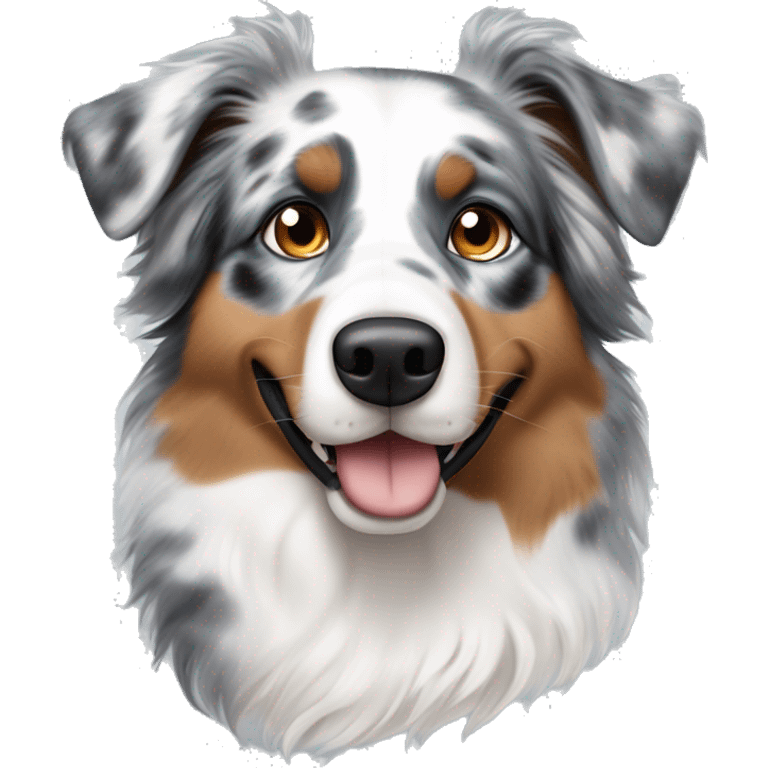 australian shepard dog blue merle with one blue and and one brown eye with gray fur around his eyes and brown till the fur around his nose which is white emoji