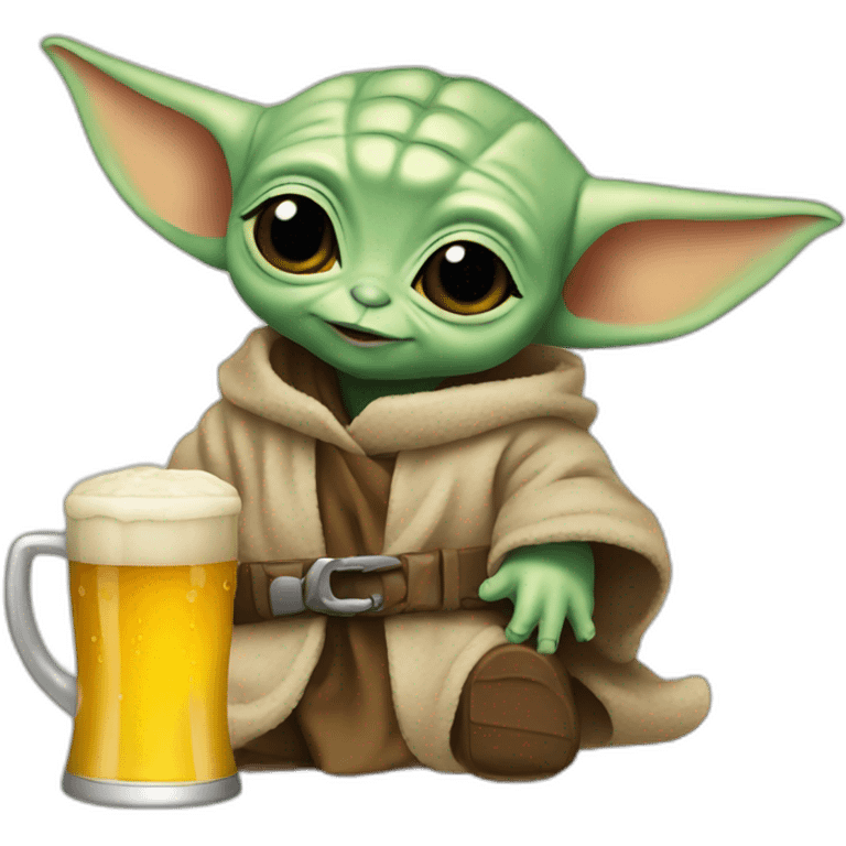 Baby yoda with a beer emoji