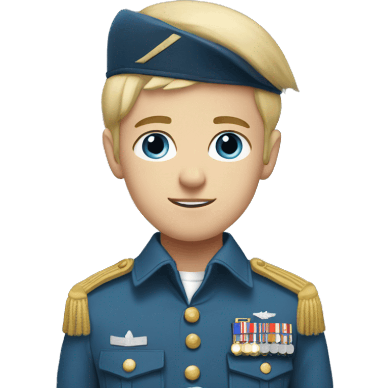 blue eyed boy with blonde hair and blue military uniform emoji