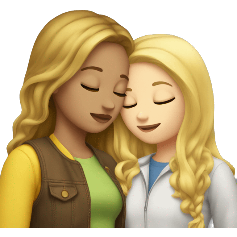 Yellow haired girl kissing brown haired girl emoji