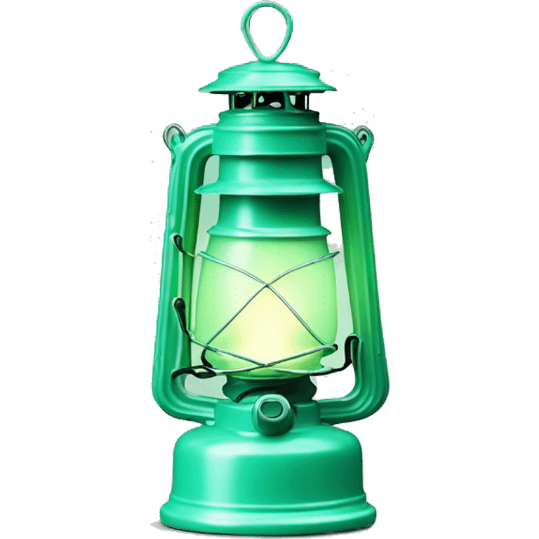 Realistic camping mint green lit camping lantern lisolated. emoji