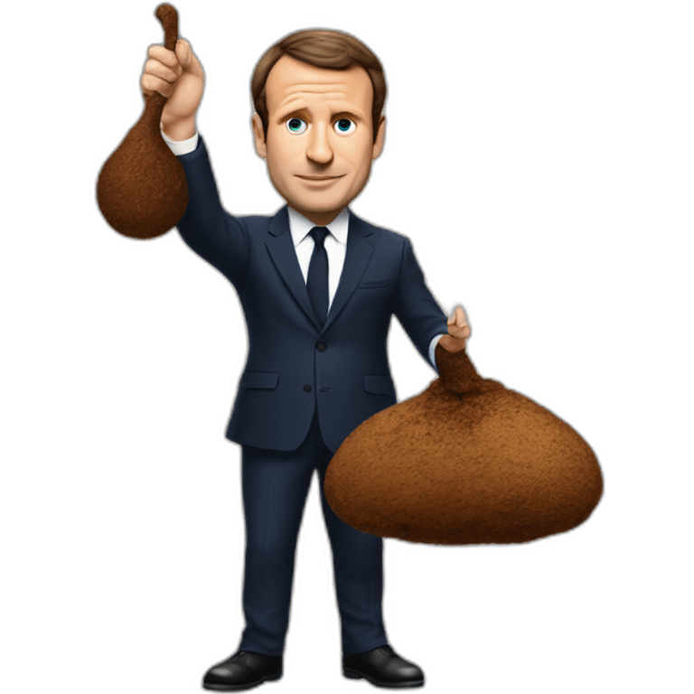 Macron (the french president) holding a turd emoji