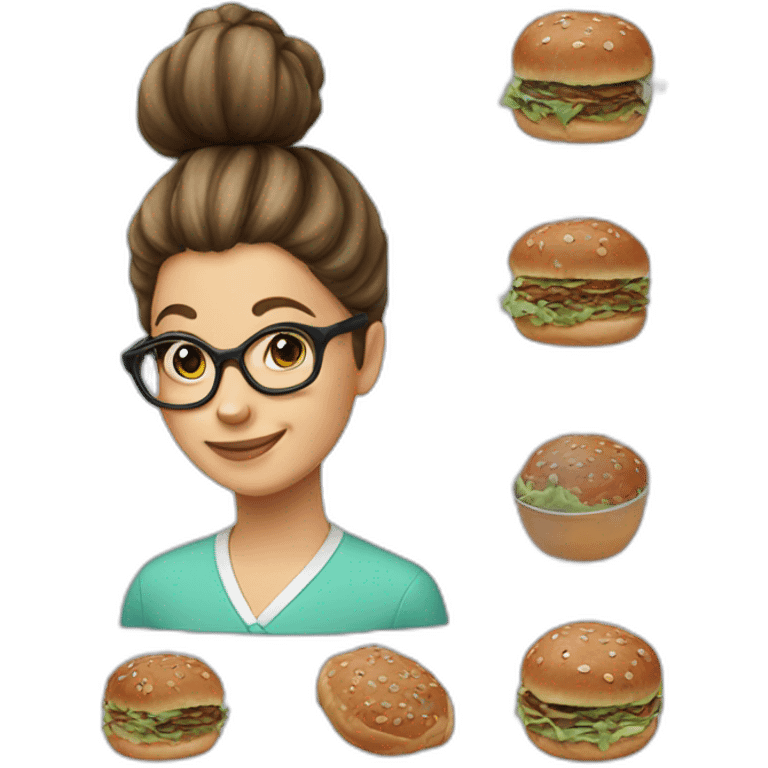 Lunch lady hair bun with glasses emoji