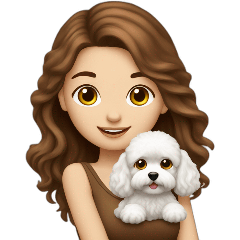 Long brown hair turkish girl with white maltipoo emoji