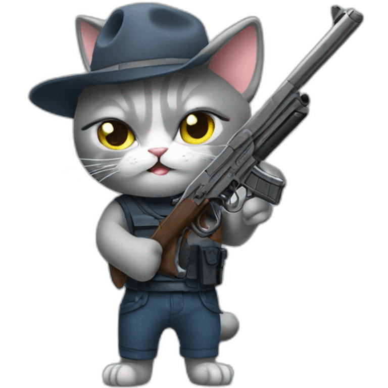 Cat grey with a gun emoji