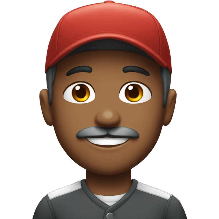 smiling boy in baseball cap with gray and red hair with thick mustache  emoji