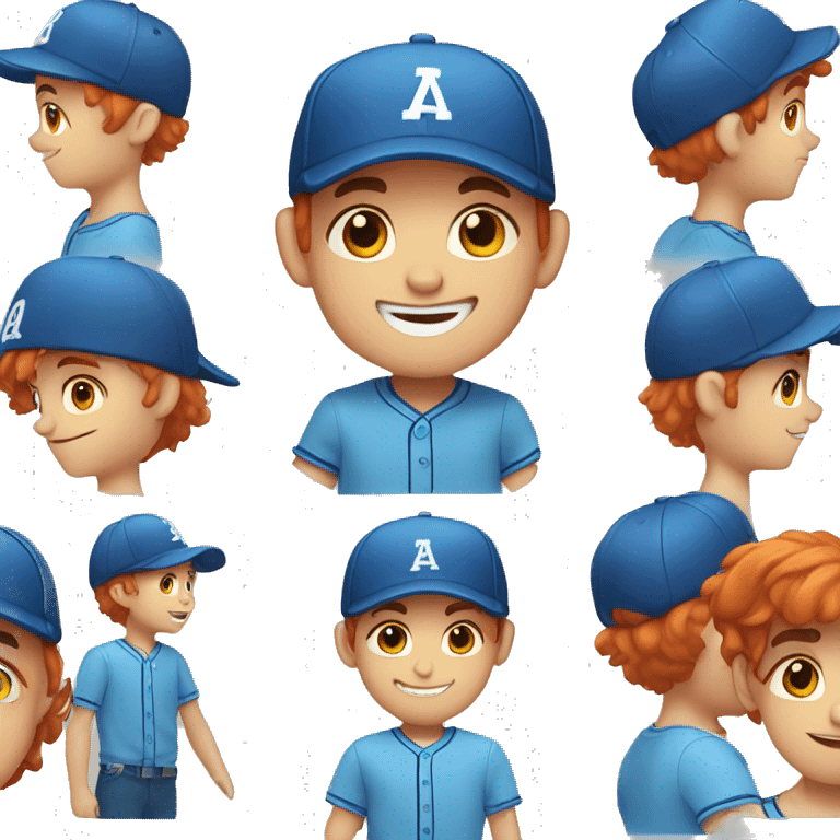 smiling boy in baseball cap with blue eyes and reddish hair emoji