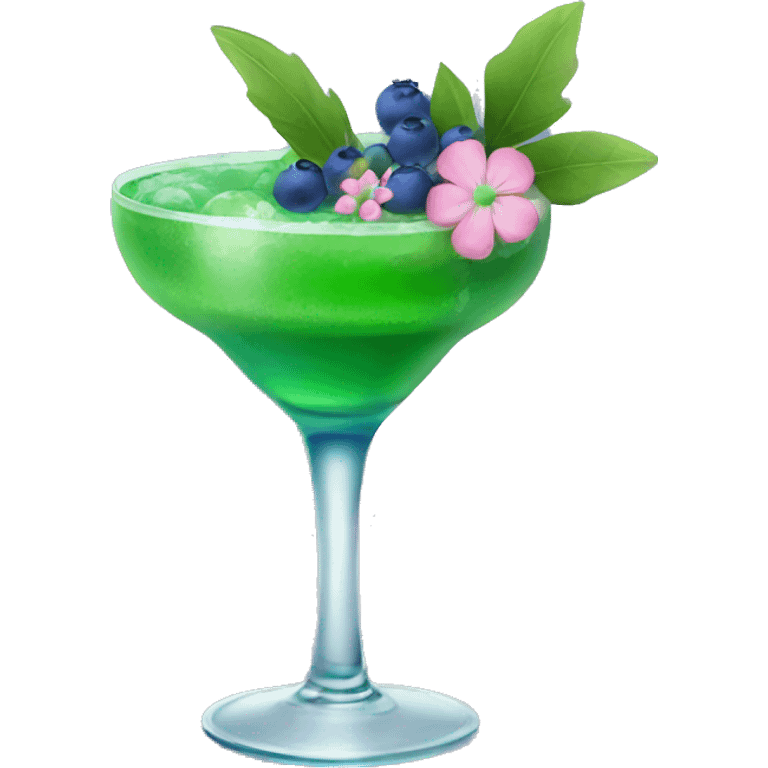 Green cocktail with blue mix and pink little flowers with blueberries  emoji